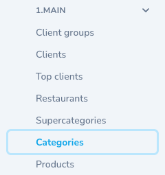 Detail of the admin screen: 1.MAIN / Categories
