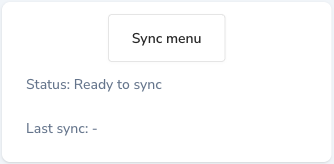 Detaliu al ecranului de administrare: Sync menu; Status: Ready to sync; Last sync: -